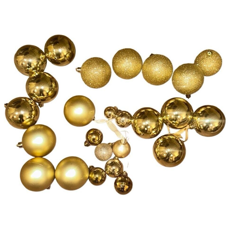 25 Gold Multi Size Christmas Tree Baubles Ornaments Shatterproof Decor
